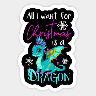 Cute Anime Christmas Dragon TShirt - All I Want For Christmas is a Dragon Sticker